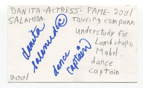 Danita Salamida Signed 3x5 Index Card Autographed Actress Dancer Fame
