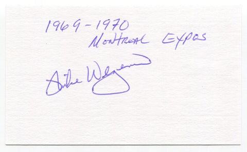 Mike Wegener Signed 3x5 Index Card Autograph Baseball MLB 1969 Montreal Expos