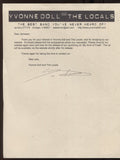 Yvonne Doll and the Locals Signed Letter Autographed Vintage Signature 