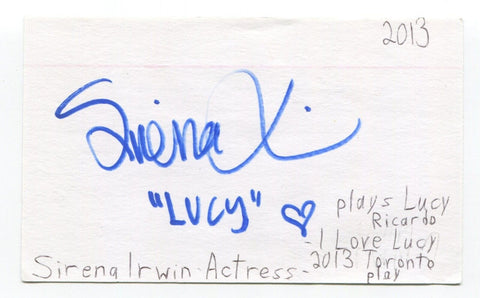 Sirena Irwin Signed 3x5 Index Card Autographed Voice Actress Batman I Love Lucy