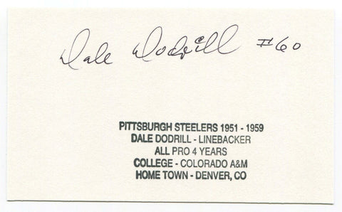 Dale Dodrill Signed 3x5 Index Card Autographed NFL Football Pittsburgh Steelers