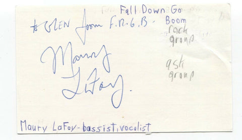 Fall Down Go Boom - Maury LaFoy Signed 3x5 Index Card Autographed Signature