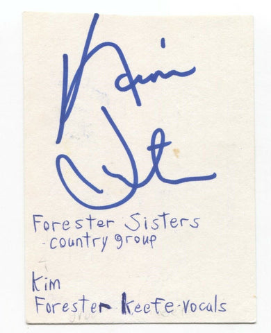 Forsester Sisters- Kim Forester Signed 3x5 Index Card Autographed Signature Band