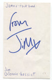 Jim Glennie Signed 3x5 Index Card Autographed Signature Band "James"