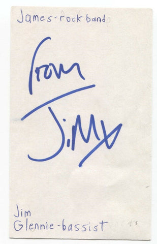 Jim Glennie Signed 3x5 Index Card Autographed Signature Band "James"