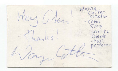 Wayne Cotter Signed 3x5 Index Card Autographed Comedian David Letterman Show