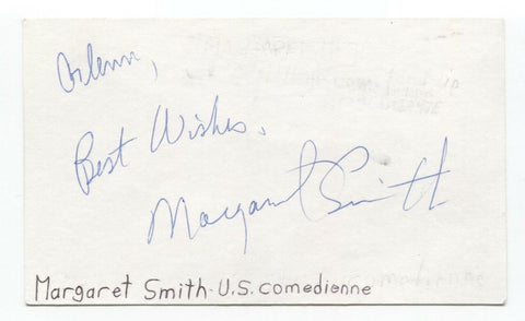 Margaret Smith Signed 3x5 Index Card Autographed Signature Comedian Actress