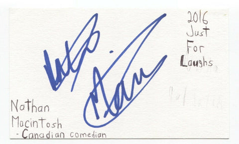 Nathan Macintosh Signed 3x5 Index Card Autographed Signature Comedian Comic