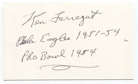 Ken Farragut Signed 3x5 Index Card Autographed NFL Football Philadelpha Eagles