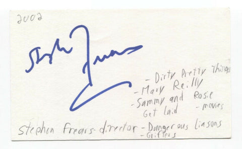 Stephen Frears Signed 3x5 Index Card Autographed Director Queen High Fidelity