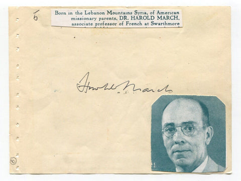 Dr. Harold March Signed Album Page 1950's Autographed