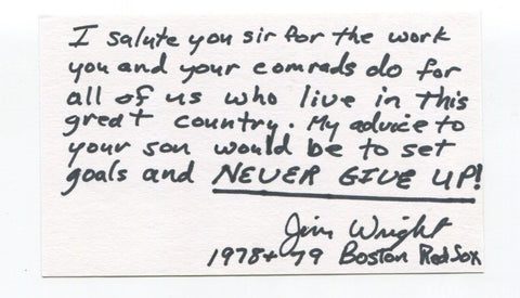 Jim Wright Signed 3x5 Index Card Autographed Baseball MLB 1978 Boston Red Sox