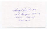 Harry Howell Signed 3x5 Index Card Autographed NHL Hockey Hall of Fame HOF