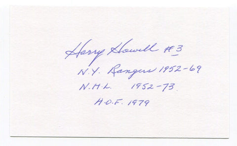 Harry Howell Signed 3x5 Index Card Autographed NHL Hockey Hall of Fame HOF