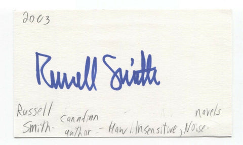 Russell Smith Signed 3x5 Index Card Autographed Signature Writer Author