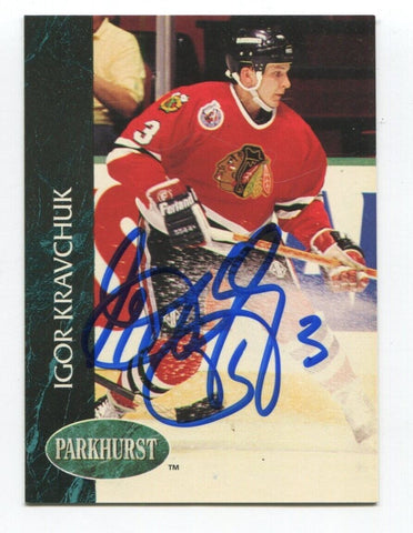 1992-93 Parkhurst Igor Kravchuk Signed Card Hockey AUTO #35 Blackhawks