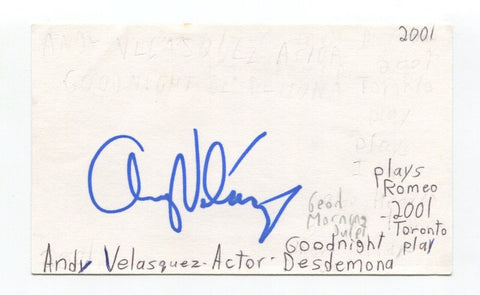 Andy Velasquez Signed 3x5 Index Card Autographed Actor PSI Factor