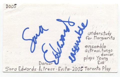 Sara Edwards Signed 3x5 Index Card Autograph Actress Hello Dolly! Evita