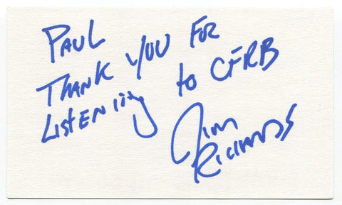 Jim Richards Signed 3x5 Index Card Autographed Canadian Radio Broadcaster 