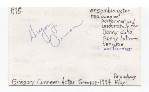 Gregory Cunneen Signed 3x5 Index Card Autograph Actor Martial Law Grease