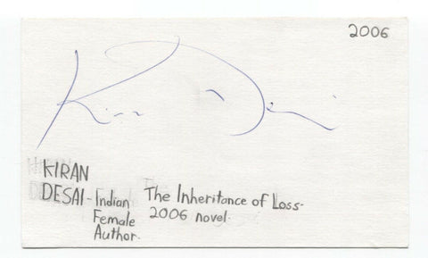 Kiran Desai Signed 3x5 Index Card Autographed Signature Author Writer