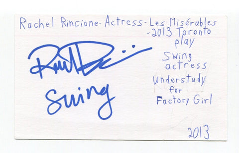 Rachel Rincione Signed 3x5 Index Card Autographed Actress Les Miserables