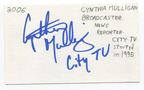 Cynthia Mulligan Signed 3x5 Index Card Autographed Canadian TV Host