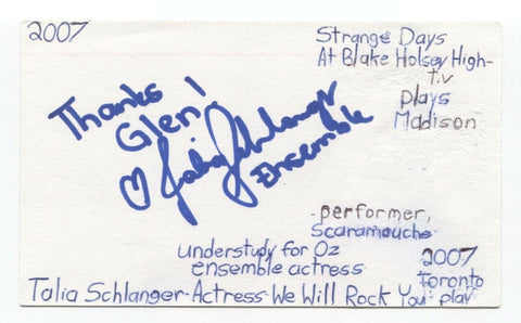 Talia Schlanger Signed 3x5 Index Card Autograph Signature Actress Producer