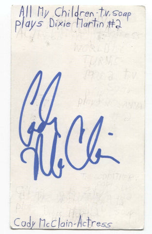 Cady McClain Signed 3x5 Index Card Autograph Signature Actress