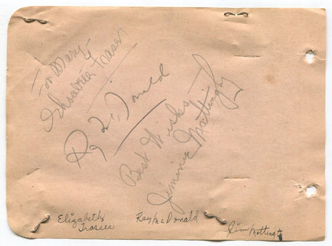 Ray McDonald (d.1959) Elisabeth Fraser Signed Album Page Autograph Addams Family