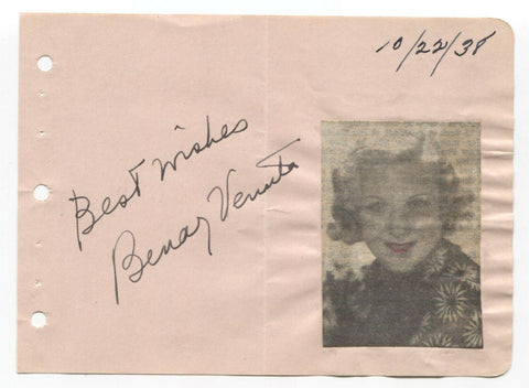 Benay Venuta Signed Album Page Vintage Autographed Signature Dancer Actress