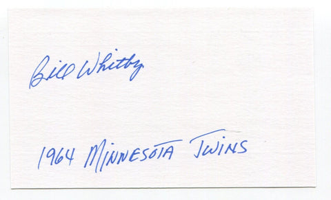 Bill Whitby Signed 3x5 Index Card Autograph Baseball MLB Minnesota Twins