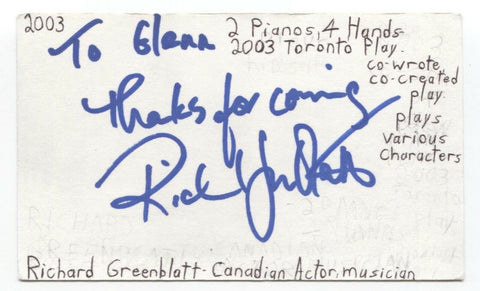 Richard Greenblatt Signed 3x5 Index Card Autographed Signature Playwright