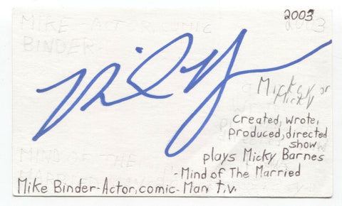 Mike Binder Signed 3x5 Index Card Autographed Signature Director Indian Summer