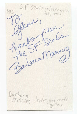 SF Seals - Barbara Manning Signed 3x5 Index Card Autographed Signature