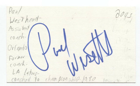 Paul Westhead Signed 3x5 Index Card Autographed 1980 Lakers NBA Basketball Coach