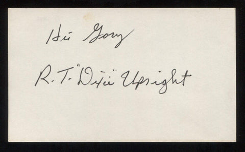 R.T. Dixie Upright Signed 3 x 5 Inch Index Card Autographed Baseball Signature