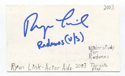 Ryan Link Signed 3x5 Index Card Autographed Actor Nashville Law And Order