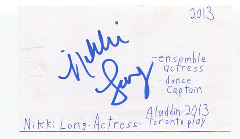 Nikki Long Signed 3x5 Index Card Autograph Actress Aladdin Play