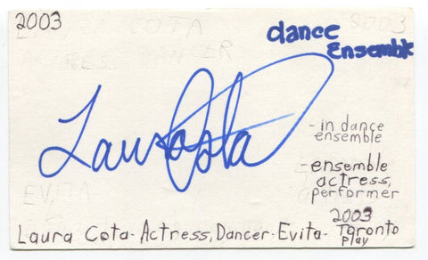 Laura Cota Signed 3x5 Index Card Autographed Actress Dancer Degrassi