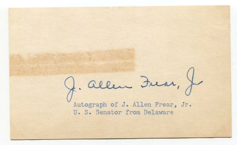 J. Allen Frear Jr. Signed Index Card Autographed Signature Politician Senator