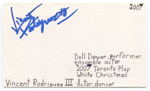 Vincent Rodriguez III Signed 3x5 Index Card Autograph Actor Crazy Ex Girlfriend