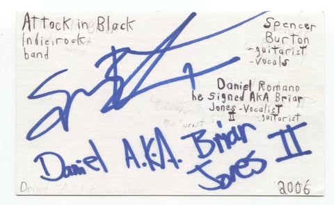 Attack In Black Daniel Romano Spencer Burton Signed 3x5 Index Card Autographed