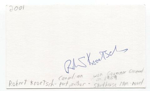 Robert Kroetsch Signed 3x5 Index Card Autographed Signature Author Writer