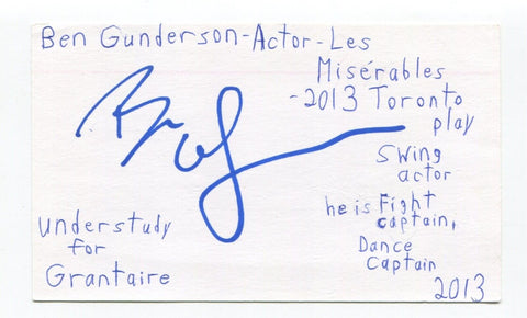 Ben Gunderson Signed 3x5 Index Card Autographed Actress Americas Got Talent