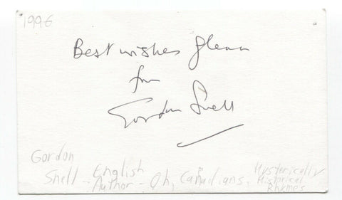 Gordon Snell Signed 3x5 Index Card Autographed Signature Author Writer