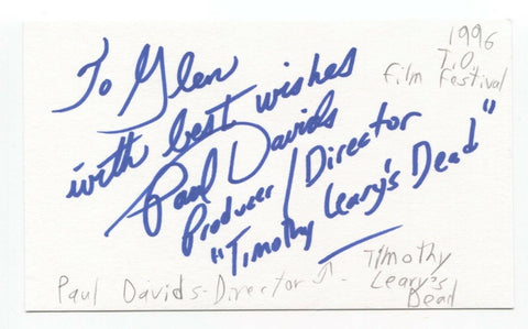 Paul Davids Signed 3x5 Index Card Autographed Signature Director Filmmaker 