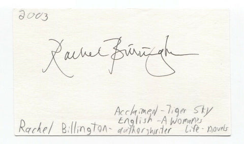 Rachel Billington Signed 3x5 Index Card Autographed Signature Author Writer