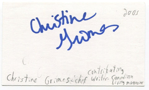 Christine Grims Signed 3x5 Index Card Autographed Writer Canadian Living