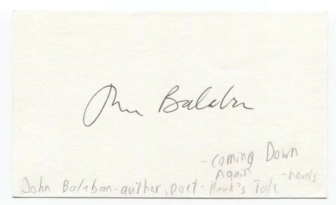 John Balaban Signed 3x5 Index Card Autographed Signature Author Writer